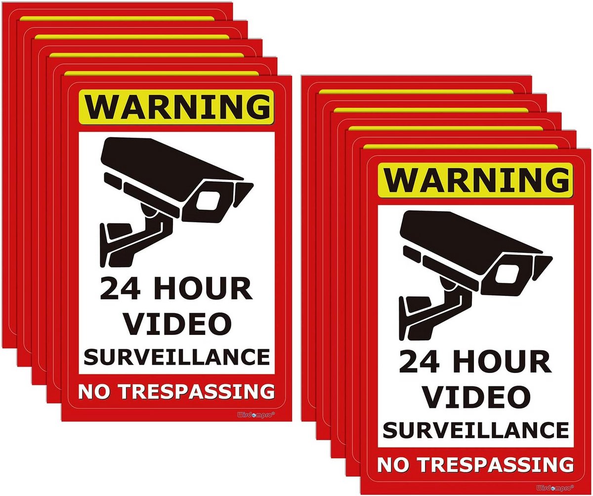 10 Pack Video Surveillance Sign - CCTV Security Warning Stickers 10 x 15 cm - Waterproof & UV Protected for Indoor and Outdoor Use