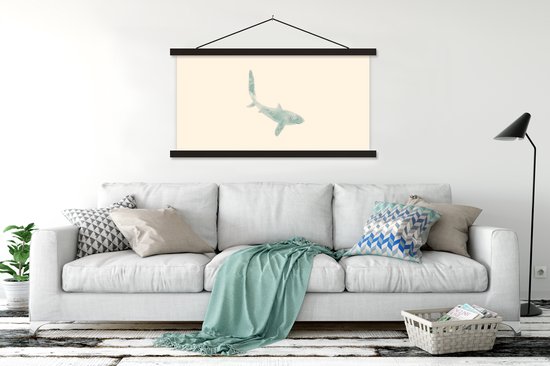 Porte-affiche avec affiche - Affiche scolaire - Poisson - Mer - Aquarelle - 150x75 cm - Lattes noires