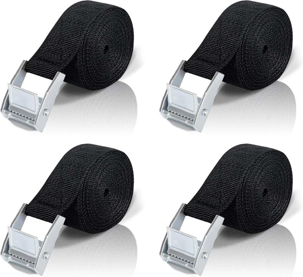 Set van 4 Spanbanden met Ratel 3 Meter Zwart - Sterke Bevestigingsriemen voor Bagage, Fiets en Motor