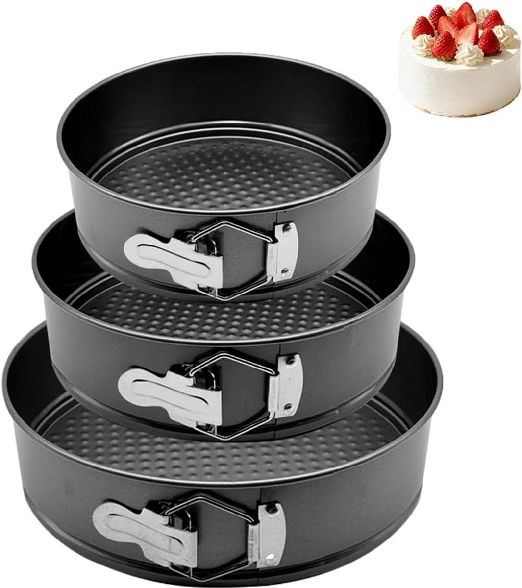 Set van 3 Ronde Springvormen met Antiaanbaklaag voor Taart en Cake