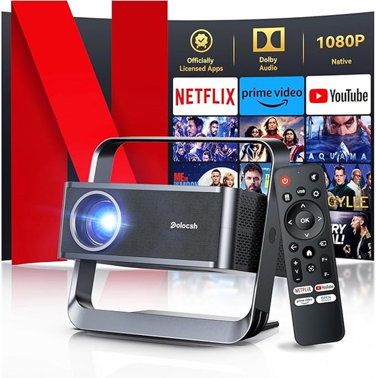 1080P Full HD Mini Beamer Smart Projector 30.000 Lumen Wi-Fi 6 Bluetooth 5.2 4K HDR10 Keystone 200″ scherm