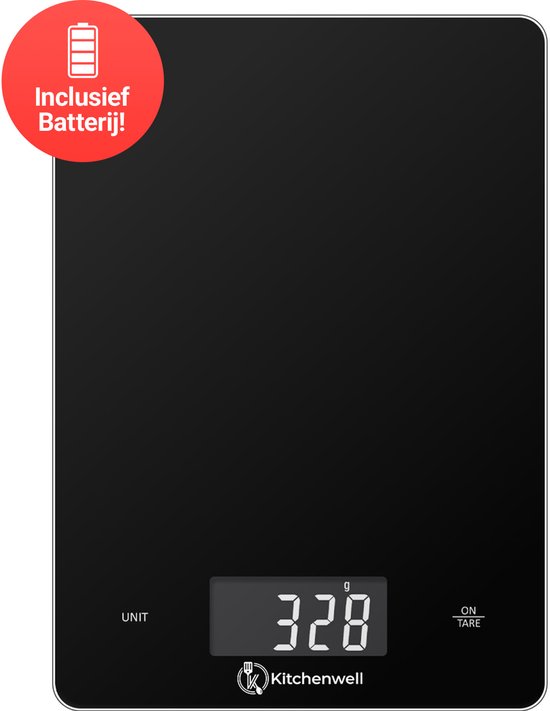 Balance de cuisine de précision numérique Kitchenwell - Balance de Cuisine - 1gr-15kg - Fonction tare - Zwart