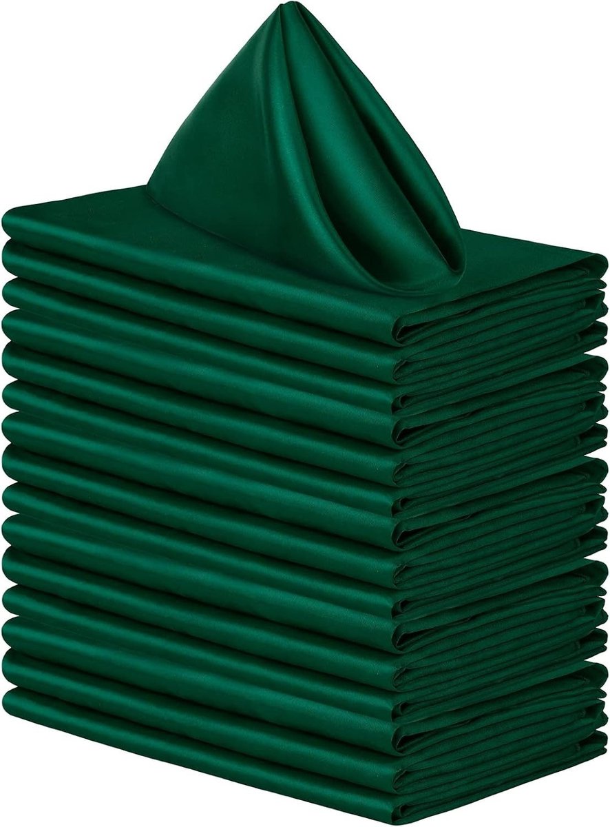 10 Stuks Zachte Satijnen Servetten - Vierkante Servetten Voor Bruiloften, 48*48cm Servetten Voor Restaurants, Bruiloften, Feesten, Diners En Decoraties (Donkergroen)