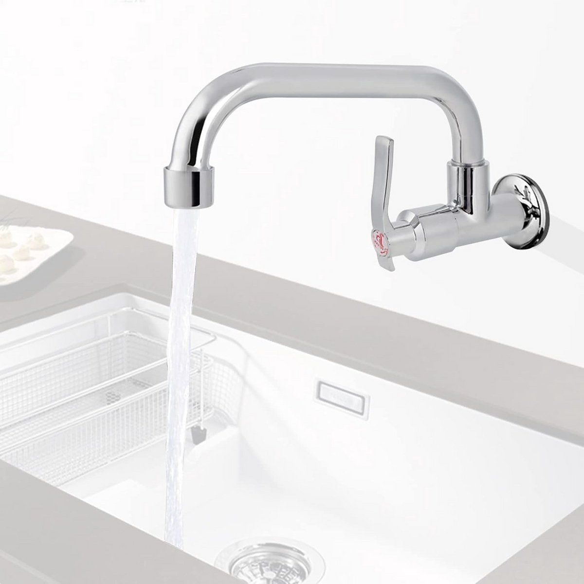 Koudwaterkraan Wandmontage G1/2" 25 cm - 360° Draaibare Keukenkraan voor Buiten en Badkame