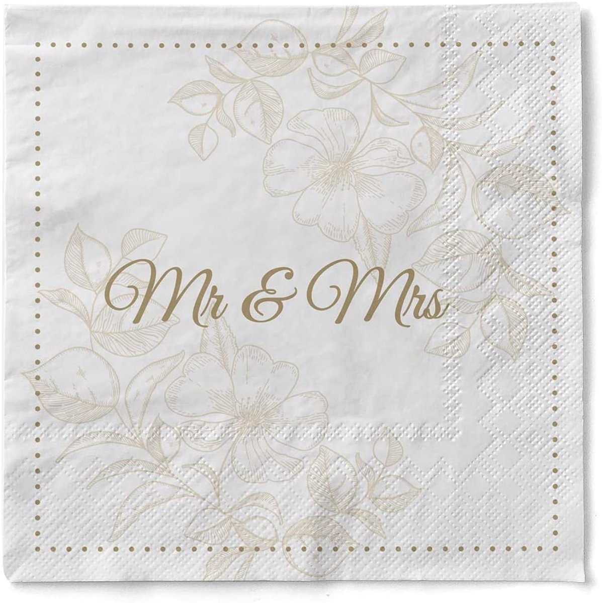 Bruiloftsservetten tissue 3-laags met Mr & Mrs design 33x33 cm - bloemendessin goud