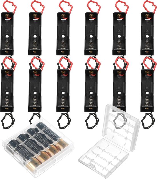 Aexit 7-delige snoeren/kabels Zwarte batterij opbergdoos Sleufhouder 4 x 1,5 V AA