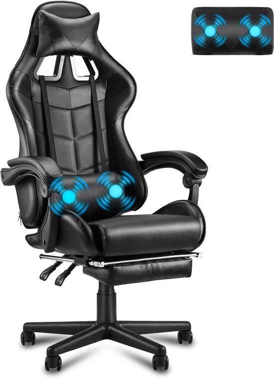 Soontrans Zwart-Gaming Stoel met Inklapbare Voetensteun, - Soontrans - €93,99