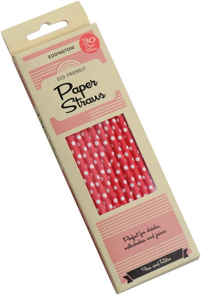 Rietjes papier rood-wit polkadots 30 stuks