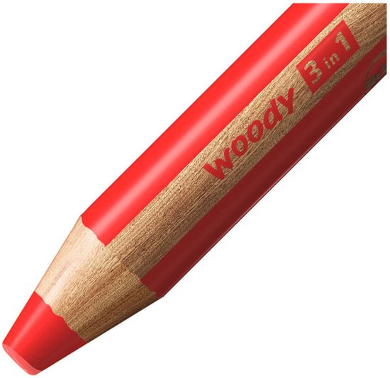 Close-up van een rood STABILO Woody 3 in 1 potlood