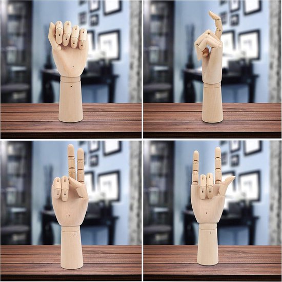 Belle Vous Houten Scharnierhand – Links En Rechts (2 Stuks) – 30 Cm, Met 14 Beweegbare Gewrichten, Voor Tekenen En Presentatie