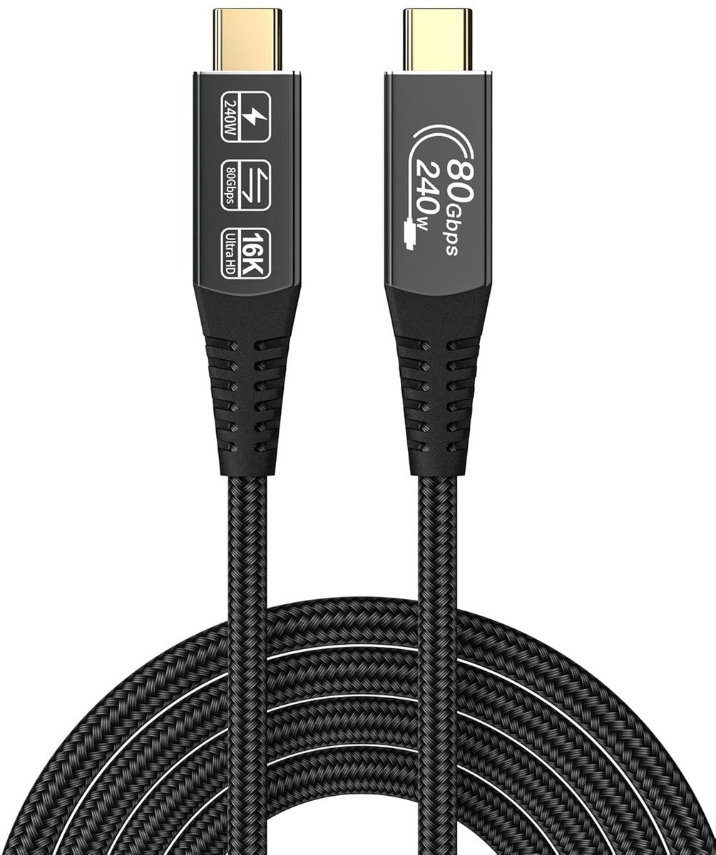 USB-C naar USB-C Kabel 80Gbps 240W Ondersteuning voor 16K/8K Video en Thunderbolt 4/USB 4