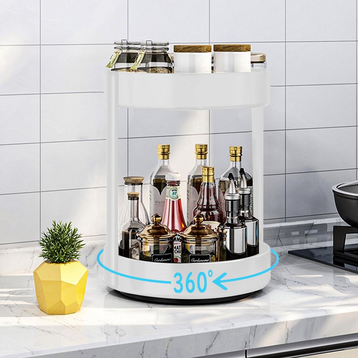 Draaiplateau 360° 2 Etages - Keuken Draaitafel Organizer - Metaal - Ruimtebesparend - 30 cm - Wit