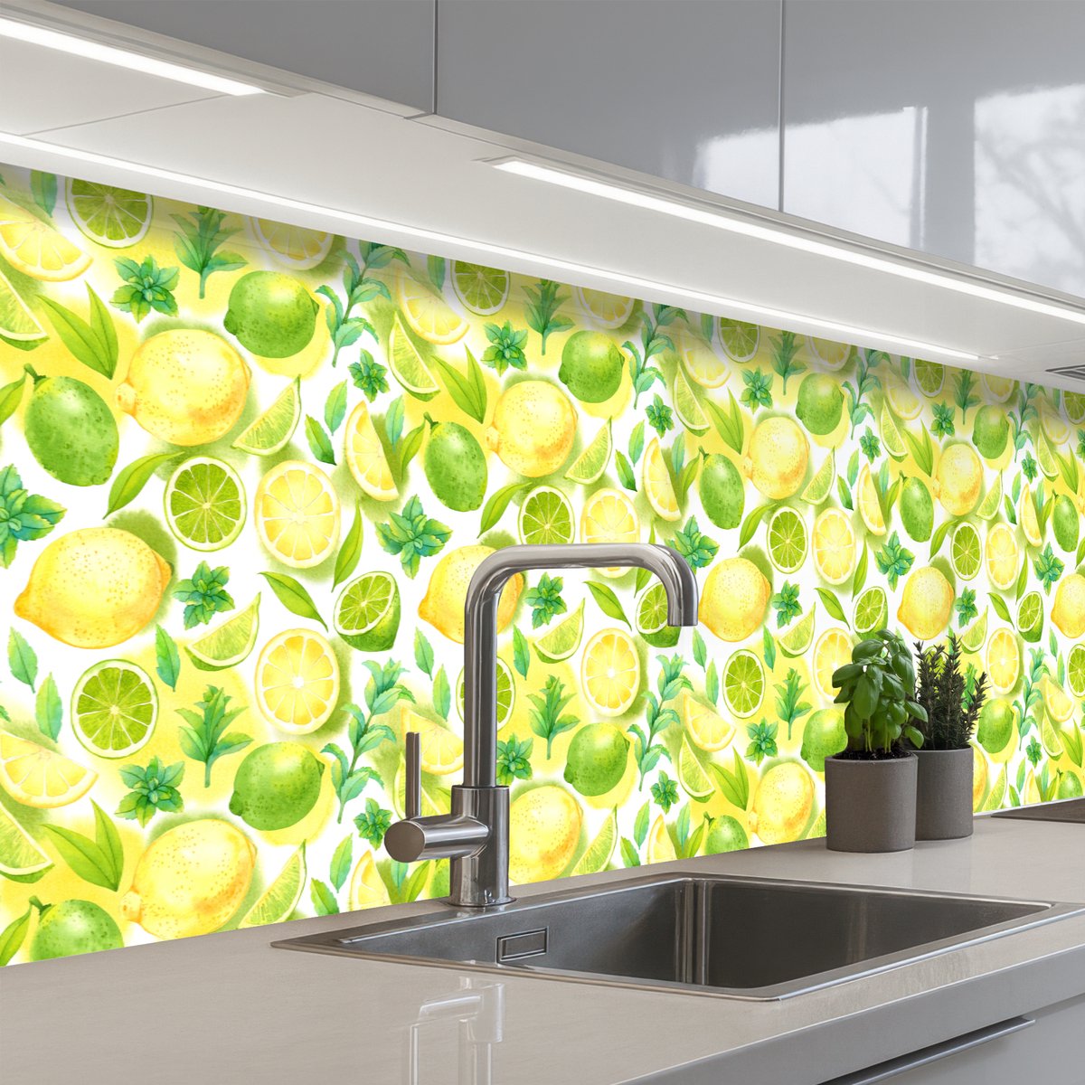 Keuken achterwand 250x60 cm - Spatscherm zelfklevend Citroen - Geel - Limoen - Groen - Muurbeschermer - Spatwand fornuis