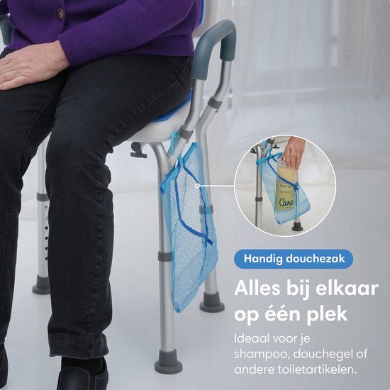 Safe Age® Douchestoel met afneembare rugleuning en armleuning – anti slip - verstelbare hoogte - douchekruk - badkamerstoel