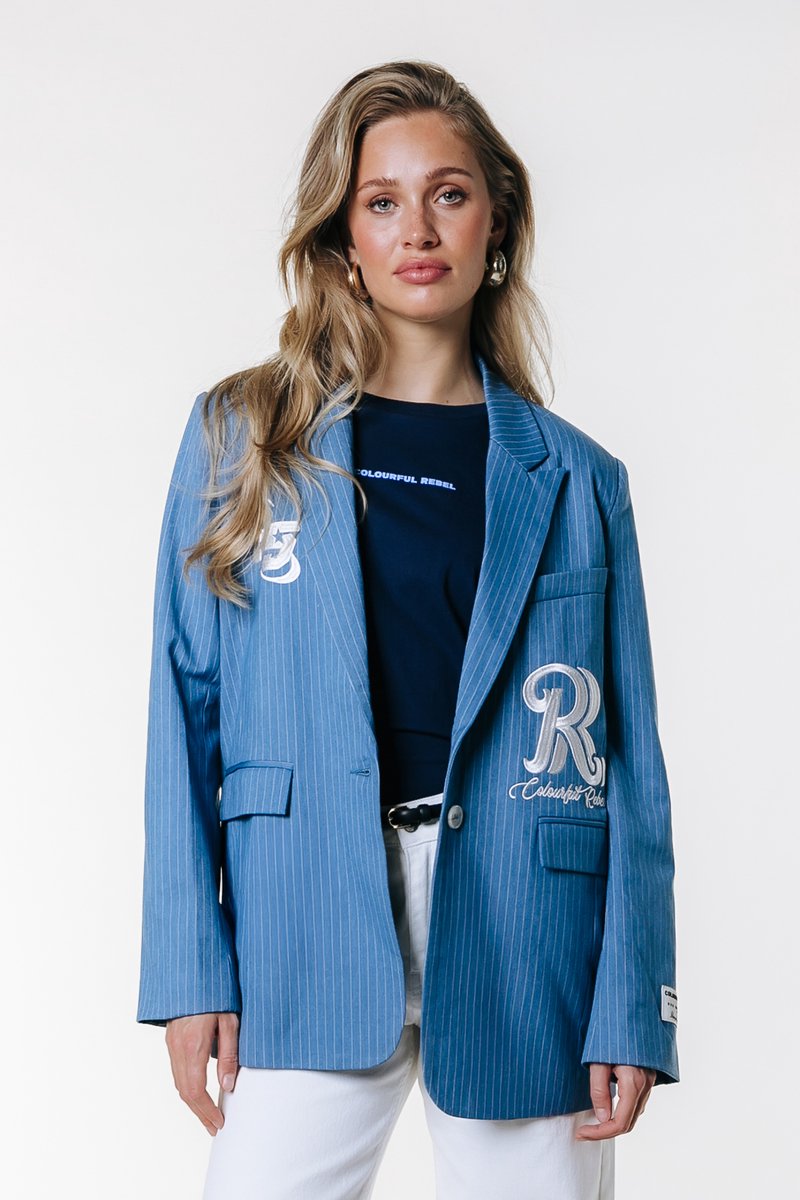 Colourful Rebel Jesra Pinstripe Melange Single Breasted Blazer- XL