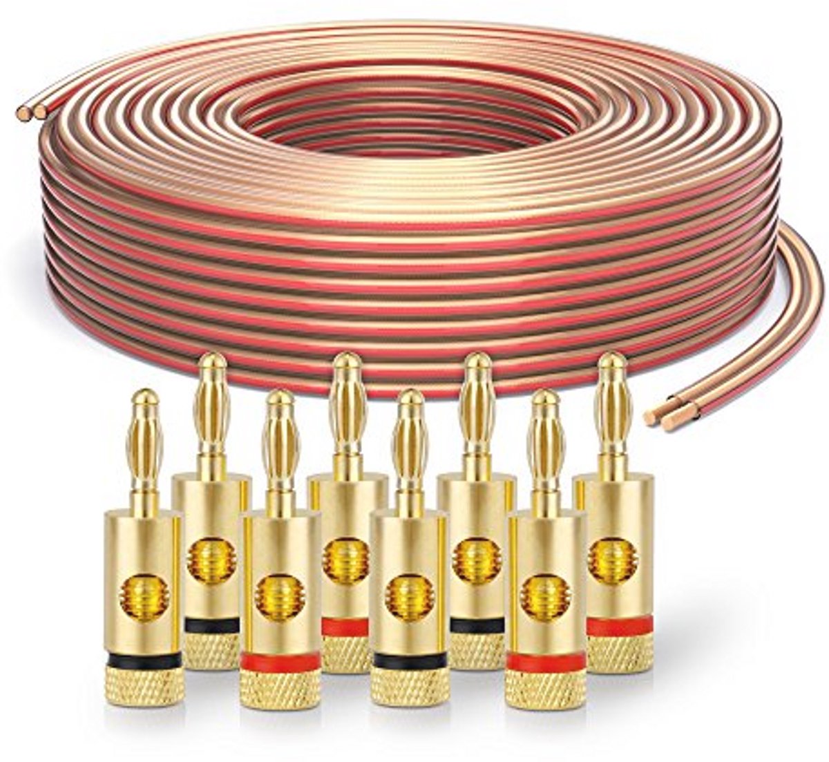 HiFi Luidsprekerkabel 2x2,5 mm² - 20m transparant met 8 banaanstekkers