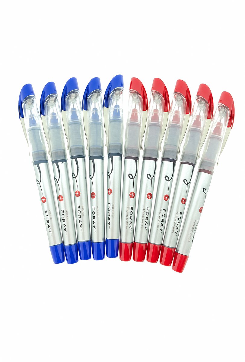 Foray - Fijne Punt Pennen Blauw en Rood - Set van 2 - Comfort Grip