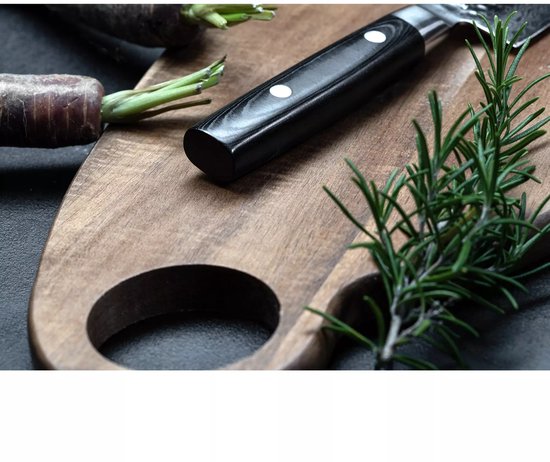 Yaxell Japonais - Série Zen - Couteau de Chef Santoku - Acier VG-10 - 61 HRC - Lame 16,5 cm - Acier Damas 37 Couches - Manche Toile-Micarta