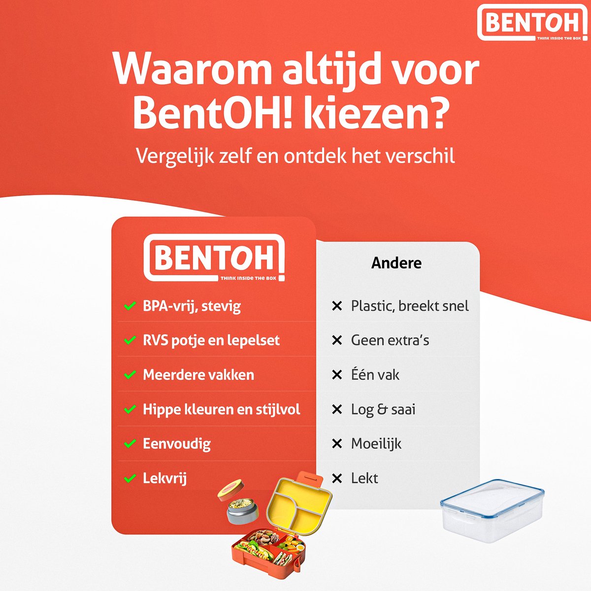 BentOH! Bento Box Kinderen & Volwassenen - Geel – Lekvrije Lunchbox met Vakverdeling – Magnetron- & Vaatwasserbestendig – Inclusief lepelset — afbeelding 5