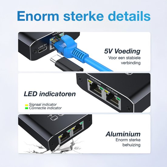 Qost Qost Ethernet Splitter - Gigabit LAN - 1000 Mbps - voor Cat5/6/7/8 ...