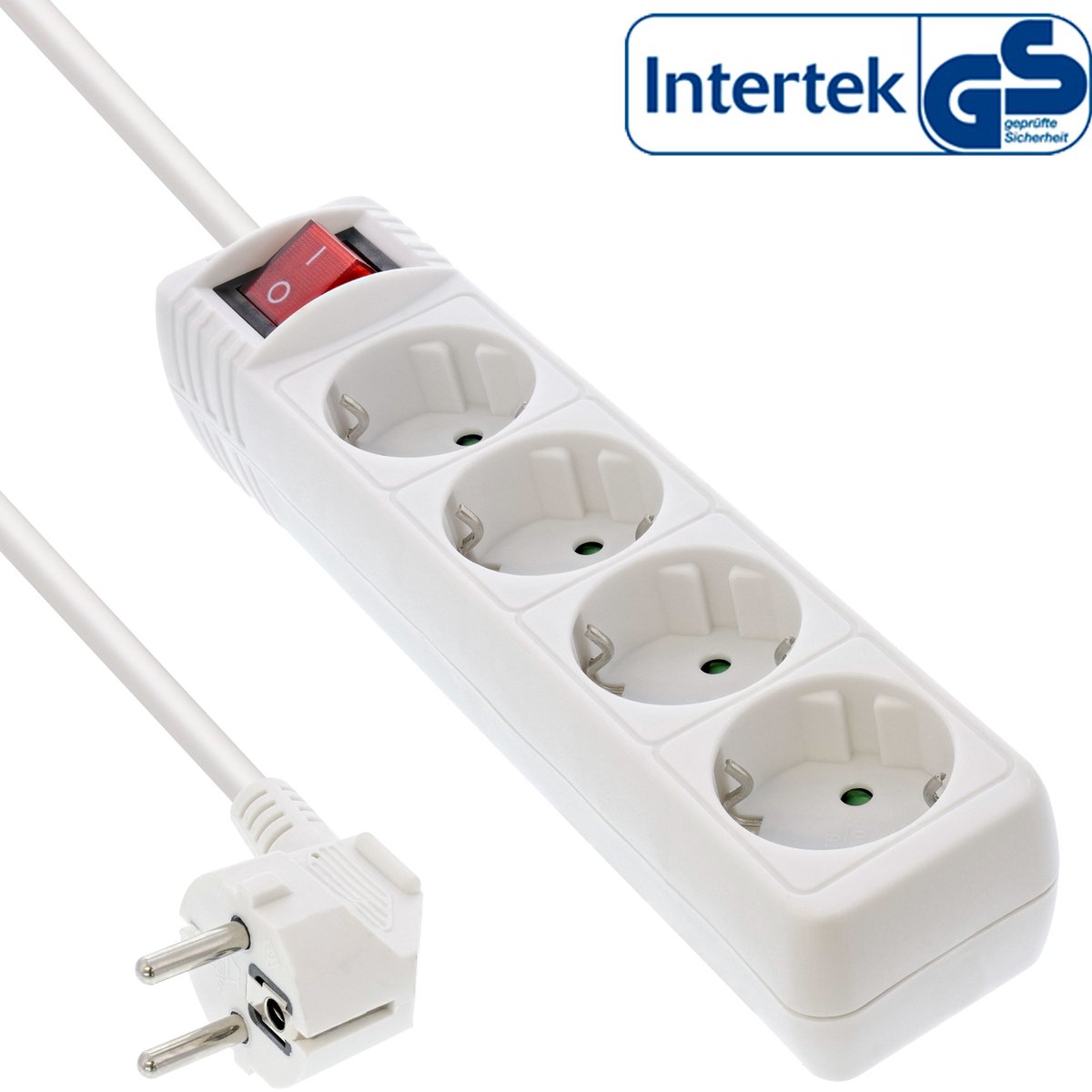 Stekkerdoos met 4 contacten en schakelaar / wit - 5 meter