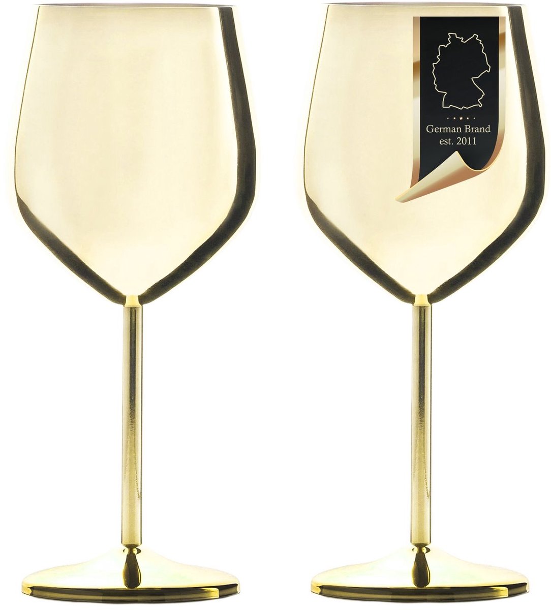 Intirilife 2x wijnglazen van roestvrij staal in glanzend goud - 21 x 9 cm - 400 ml - rode wijn witte wijnglazen