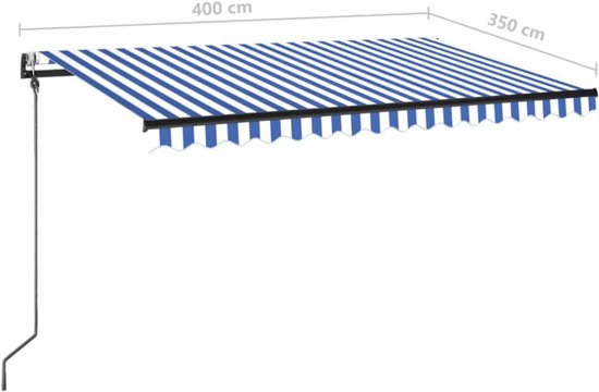 vidaXL Store automatique avec LED et capteur de vent 400 x 350 cm Bleu Blanc
