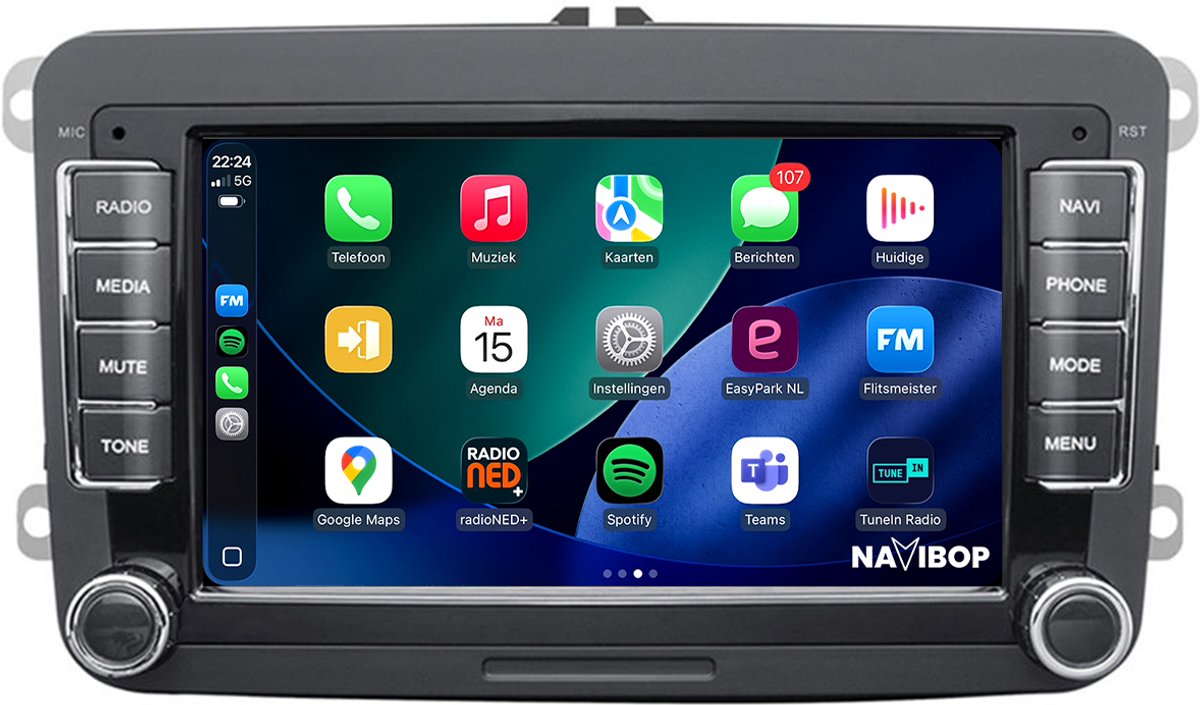 Geschikt voor Volkswagen, Seat, Skoda ( t/m ) | 7 inch Android 15.0 CarPlay autoradio | Draadloos CarPlay & Android Auto | 2GB RAM + 32GB | Externe microfoon | Bluetooth & WiFi | NAVIBOP NB-1111 | Bouwjaar t/m