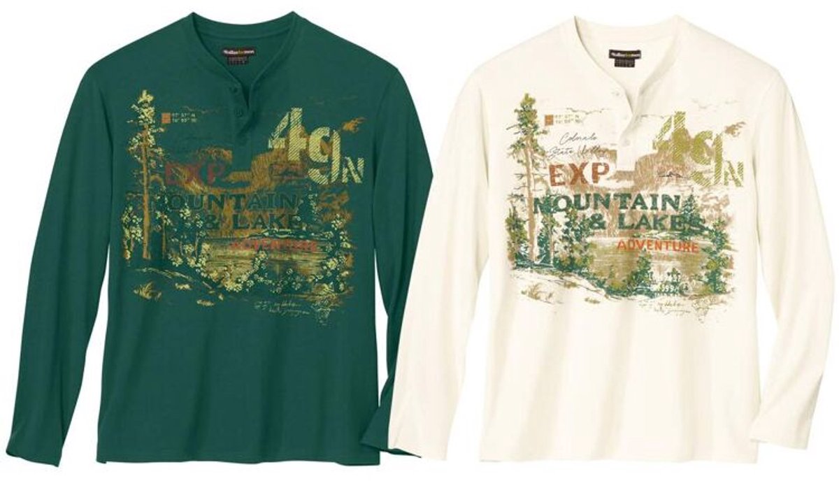 ATLAS FOR MEN - Set van 2 longsleeves met henley kraag Adventure - Heren - Verkrijgbaar in grote maten - M