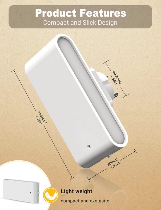 Nachtlamp met Stopcontact en Schemersensor - Dimbaar van 0-100LM voor Kinderen en Huishouden - 3000K Warm Wit — afbeelding 2