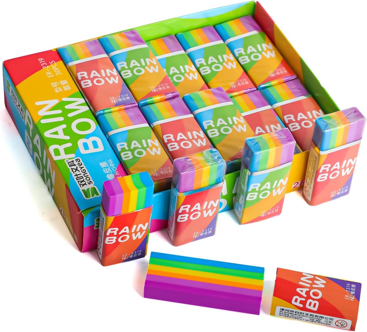30 Pcs Rainbow Erasers voor Kinderen - Schattige 2B Rainbow Cube Wrijfmiddelen - Zachte Gekleurde Potlood Rubber Wrijfmiddelen Ideaal voor Studenten - Leraren - Schetsen - Schilderen - Kunstbenodigdheden
