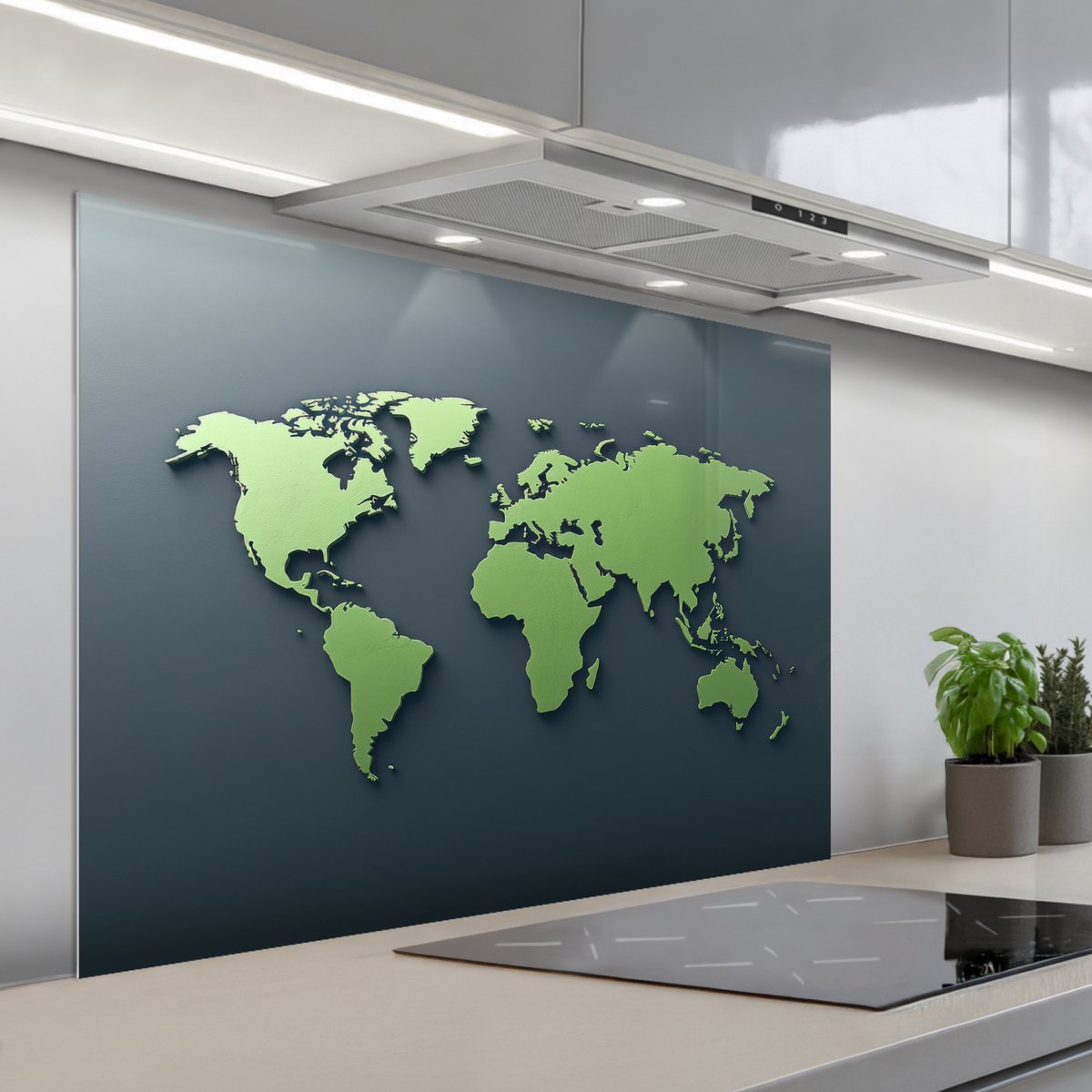 Spatscherm 100x75 cm - Zelfklevende achterwand Mat - Groen - Wereldkaart - Keuken muurbeschermer - Spatwand fornuis