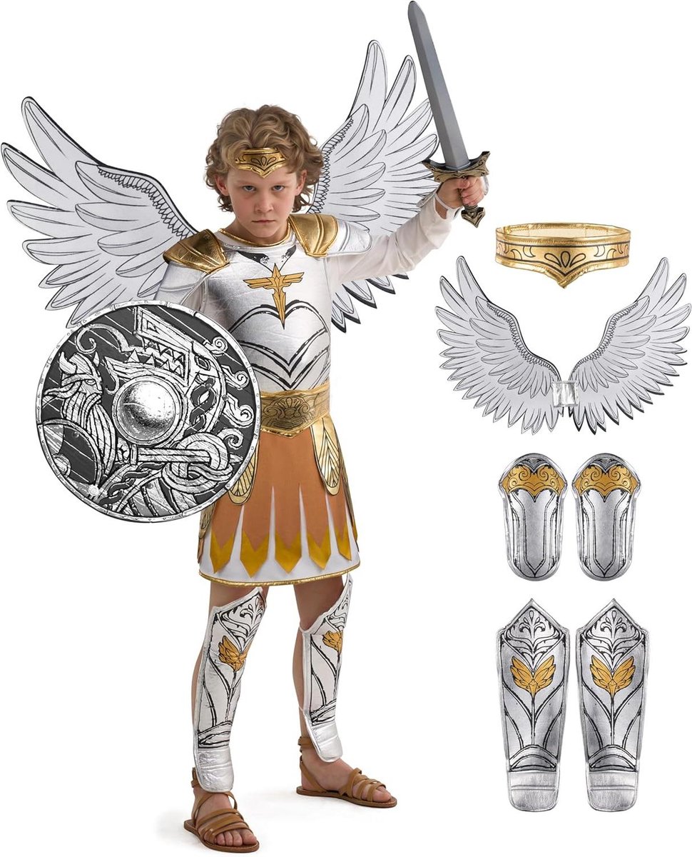 Provento - Gouden Aartsengel Kinderen Halloween Kostuum voor Themafeest - Middeleeuwse Gladiator Outfit met Accessoires