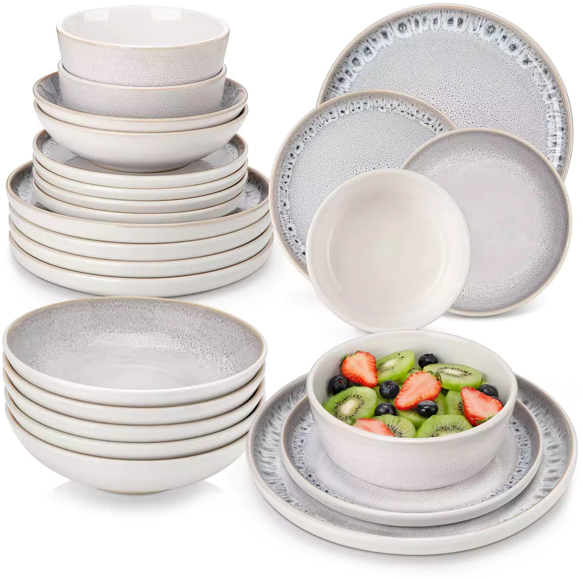 Luxe Serviesset – 24 delig – 6 persoons – Steengoed - Bordenset – Dinner platen – Dessertborden - Kommen - Pastabord - Beige