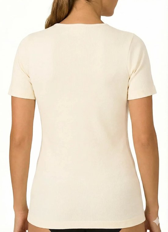 Entex dames thermo T-shirt korte mouw - Diepe ronde hals - Warm Wollen ondershirt - Crème / M - Creme — afbeelding 3