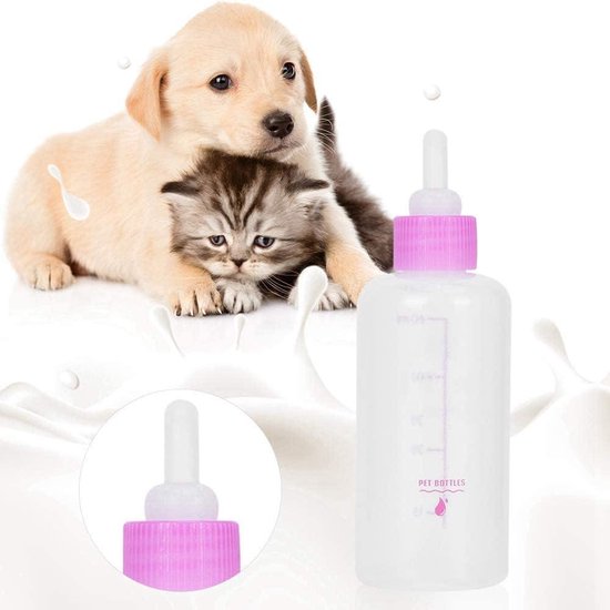 Melkfles voor huisdieren - 6-delige set - 60 ml - puppy - kitten - kleine hond - kat - melkverzorgingsset - verpleegflesvoeding - tepelborstelset - roze — afbeelding 4