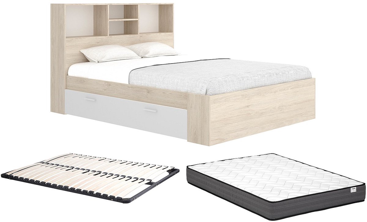 Vente-unique Bedframe hout natuurlijk licht, wit 140 x 190 cm
