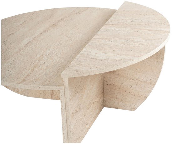 Set de 2 tables basses - Effet travertin beige - ALOEVA L 90 cm x H 30 cm x P 60 cm