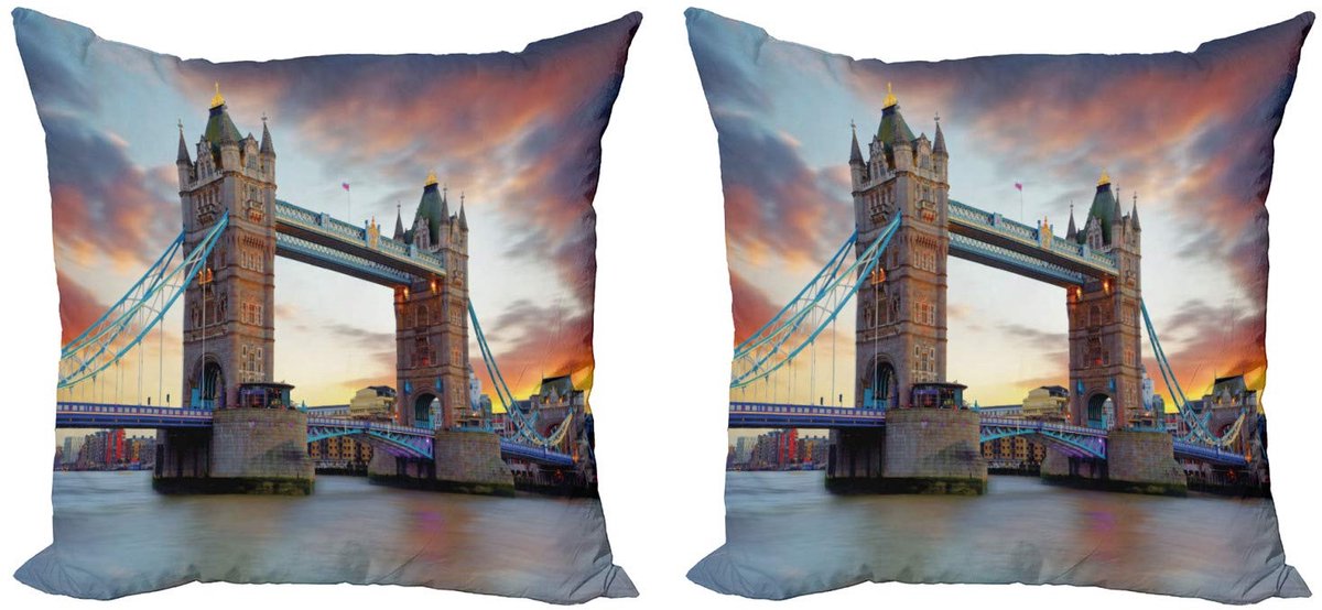 ABAKUHAUS London Kussenhoezen Set – 2x40x40 cm – Dubbelzijdig bedrukt – Multicolor Grijs