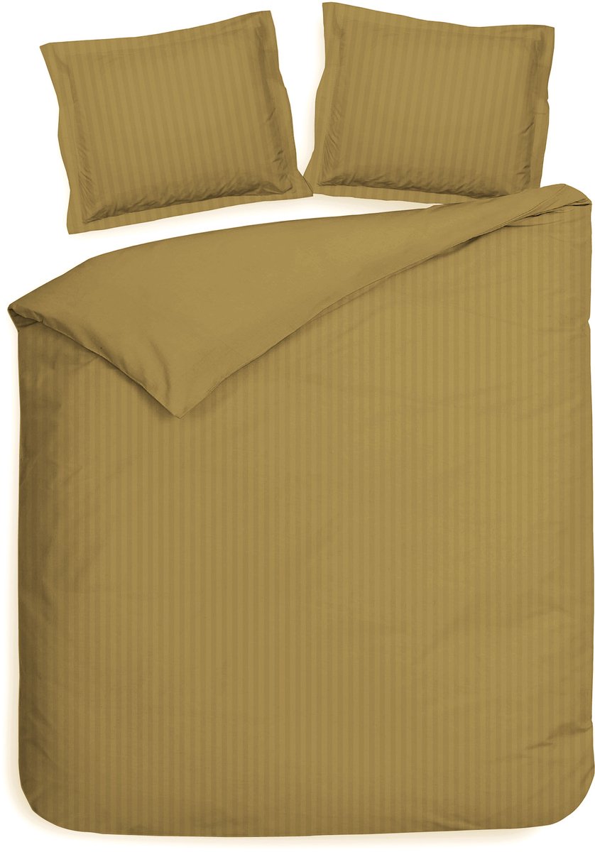Heckettlane Dekbedovertrek Banda - Bedlinnen met Strepen - 260x200-220 cm - Goud - Dekbedovertrek van 100% Katoen-Satijn Amber Gold