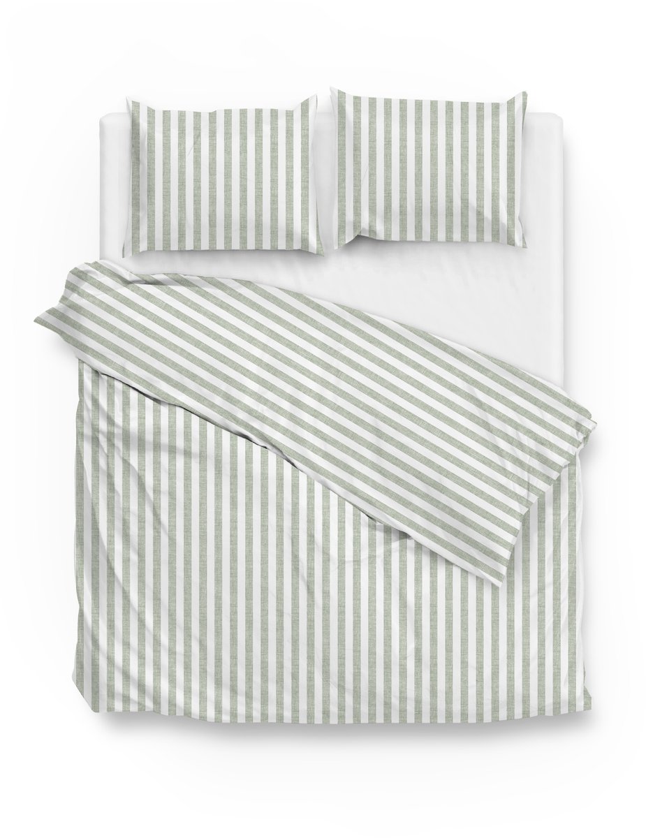 Zohome Dekbedovertrek Banda-di-Lino - Bedlinnen met Strepen - 240x220 - Groen - Dekbedhoes van 100% Katoen