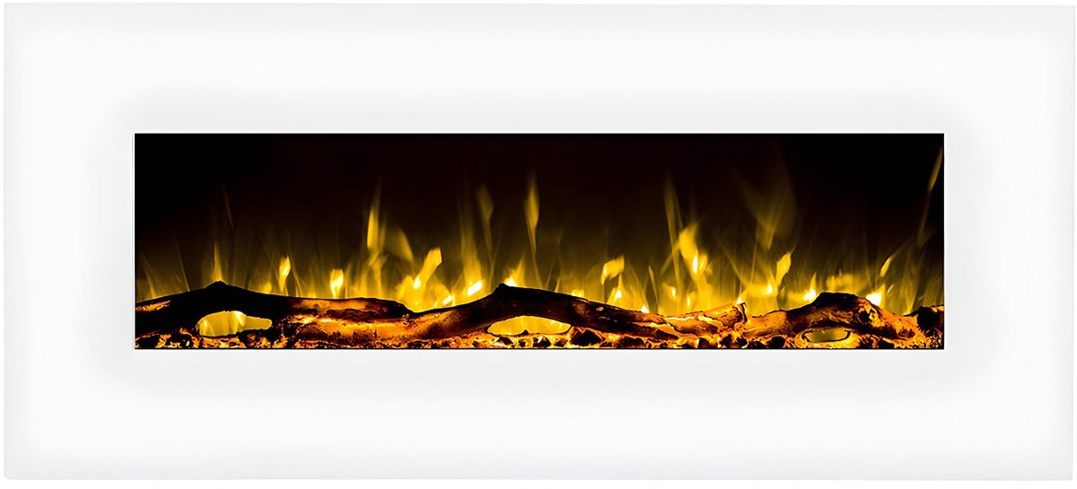 Vente-unique Elektrische sfeerhaard LALITA - L110 x D14 x H49 cm - Wit L 110 cm x H 49 cm x D 14 cm