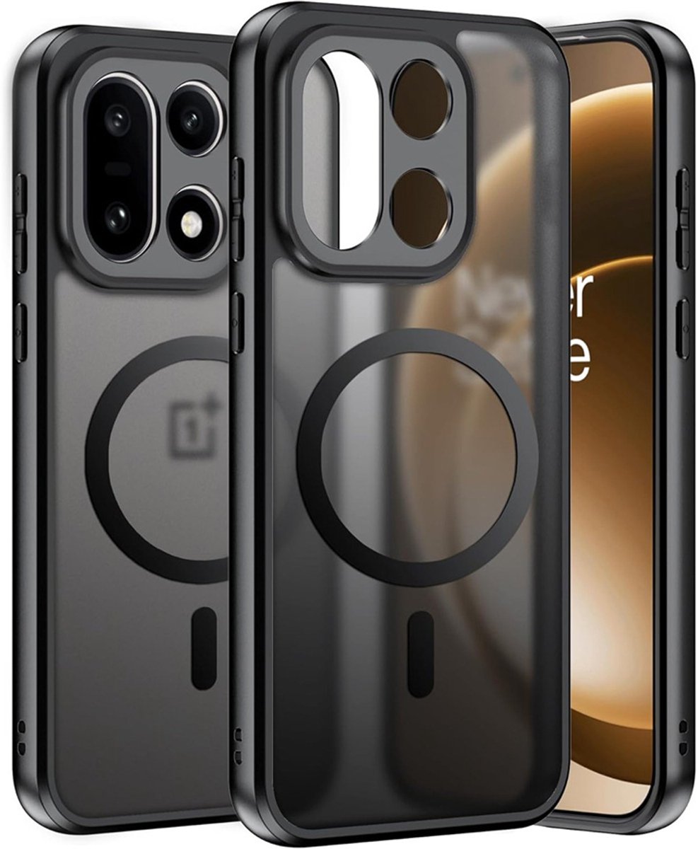 CaseBoutique Backcase hoesje geschikt voor OnePlus 15 - Effen Zwart - TPU (Zacht) - Frosted Clear - Compatible met MagSafe en Qi2