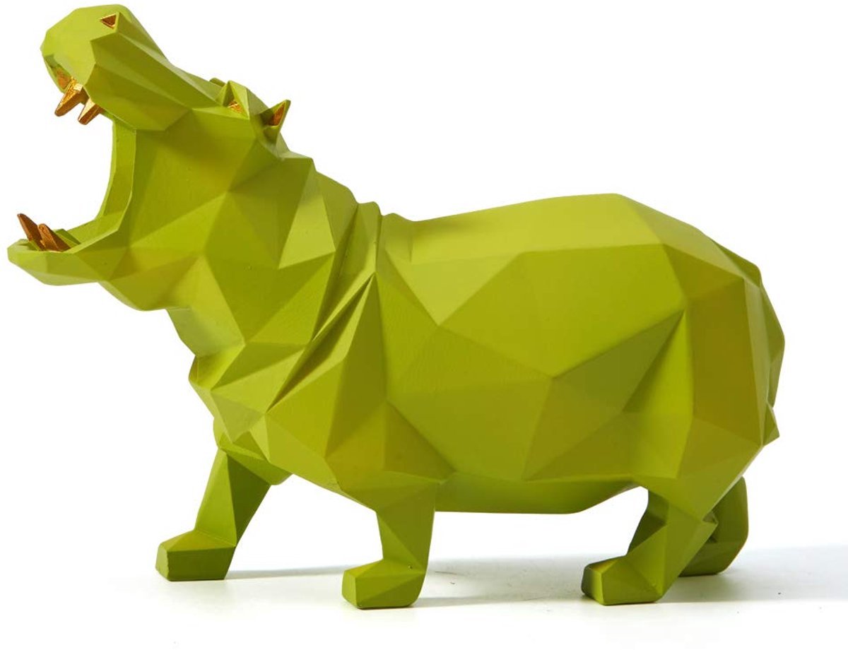 Stunq® Nijlpaard Sculptuur - Moderne Figuur Standbeeld Dier Cadeau Decor Polyhars 18 cm