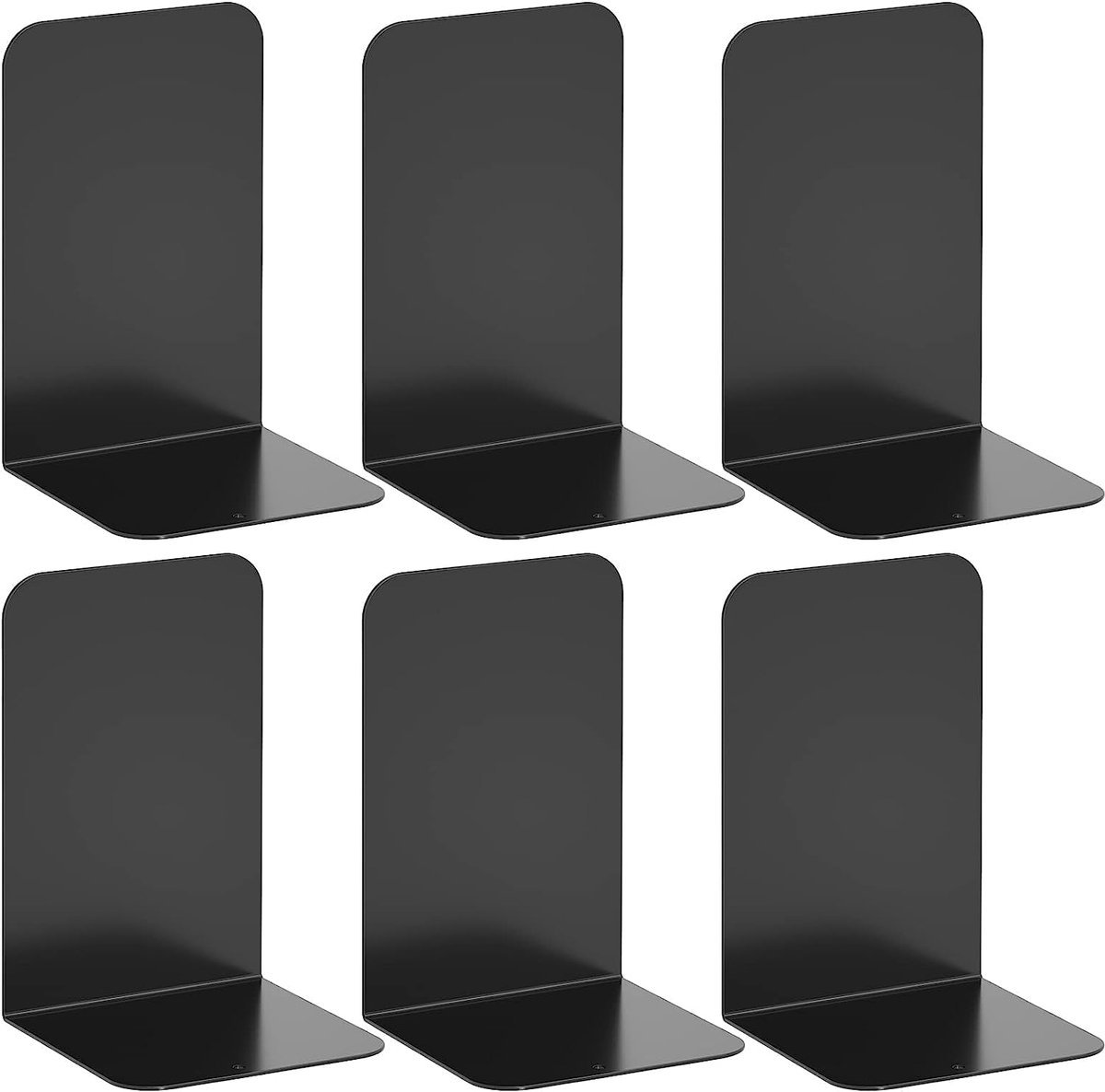 Stunq® Set van 6 Zwarte Metalen Boekensteunen met Rubberen Antislip Onderlagen - Stabiliteit en Functionaliteit