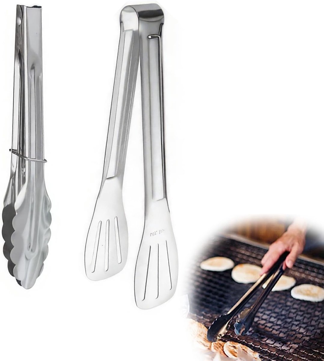 Stunq® Set van Twee Roestvrijstalen Keuken- en Barbecuetangen – Multifunctioneel Design