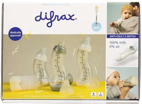 Difrax Babypakket - Newborn - Flessenborstel, Babyfles, Flessenspeen - Babyshower