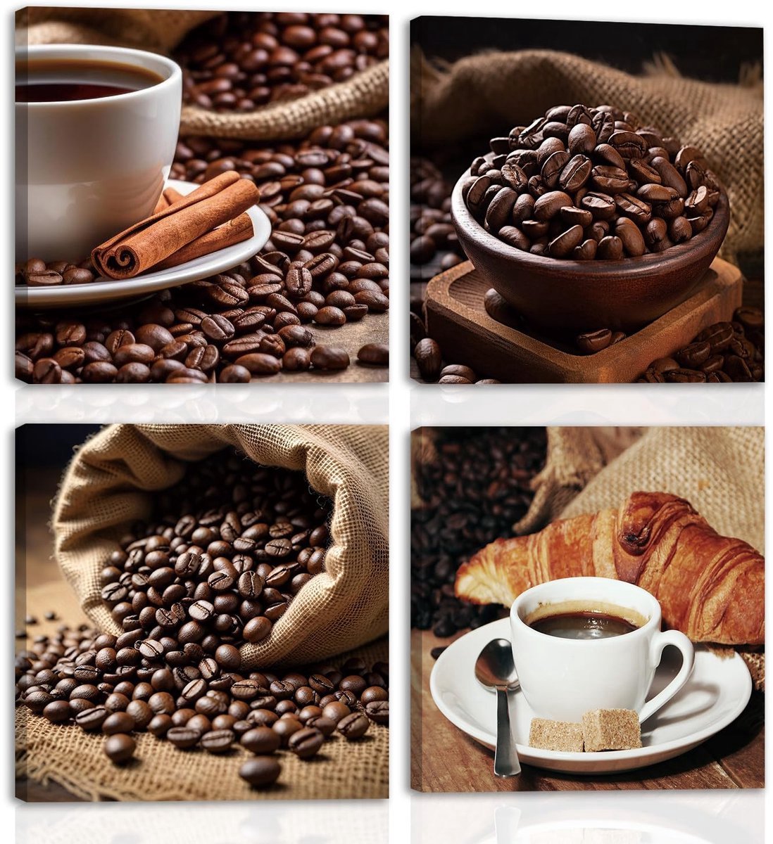 Stunq® Ingelijste Koffiemuurdecoratie - Vintage Cafeposters Set van 4 (40x40cm)