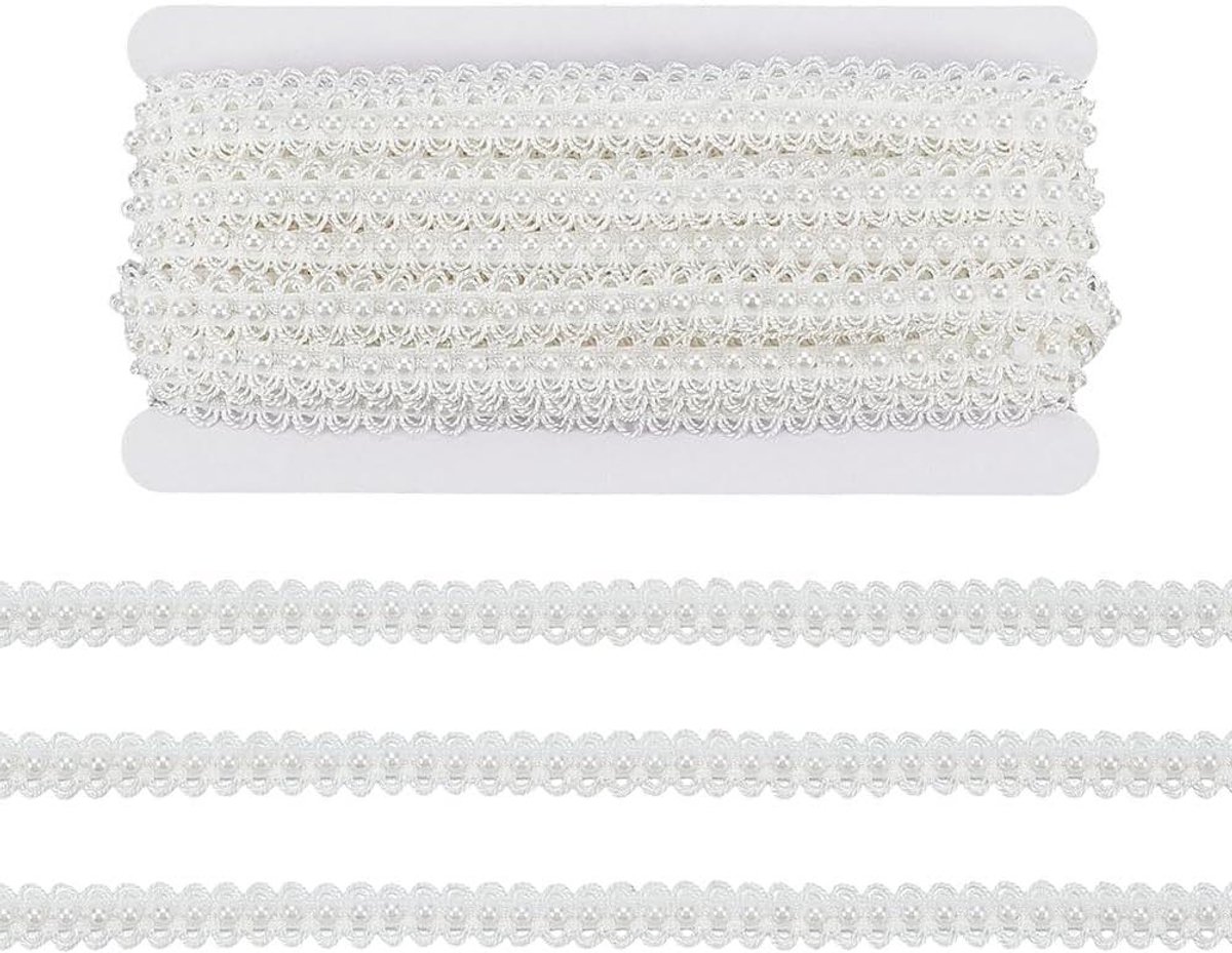 Kraallint met Parelfranjes - Wit - 13 mm - Vlechtband voor Kostuums, Naaien en Trouwjurk.decoratie, 10 yards