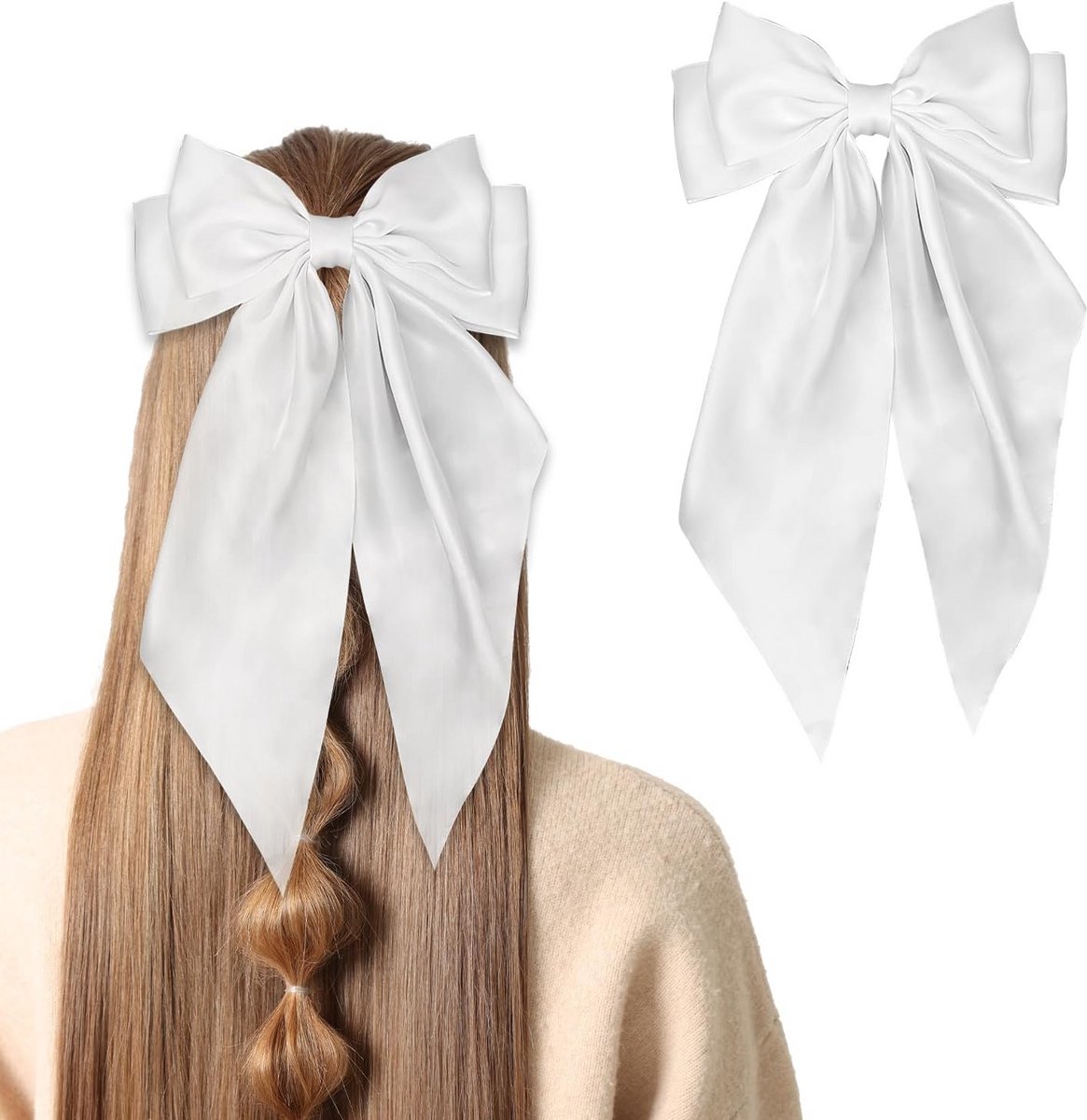 Grote Witte Strik Haarclip voor Dames - Elegante Haarspeldaccessoire